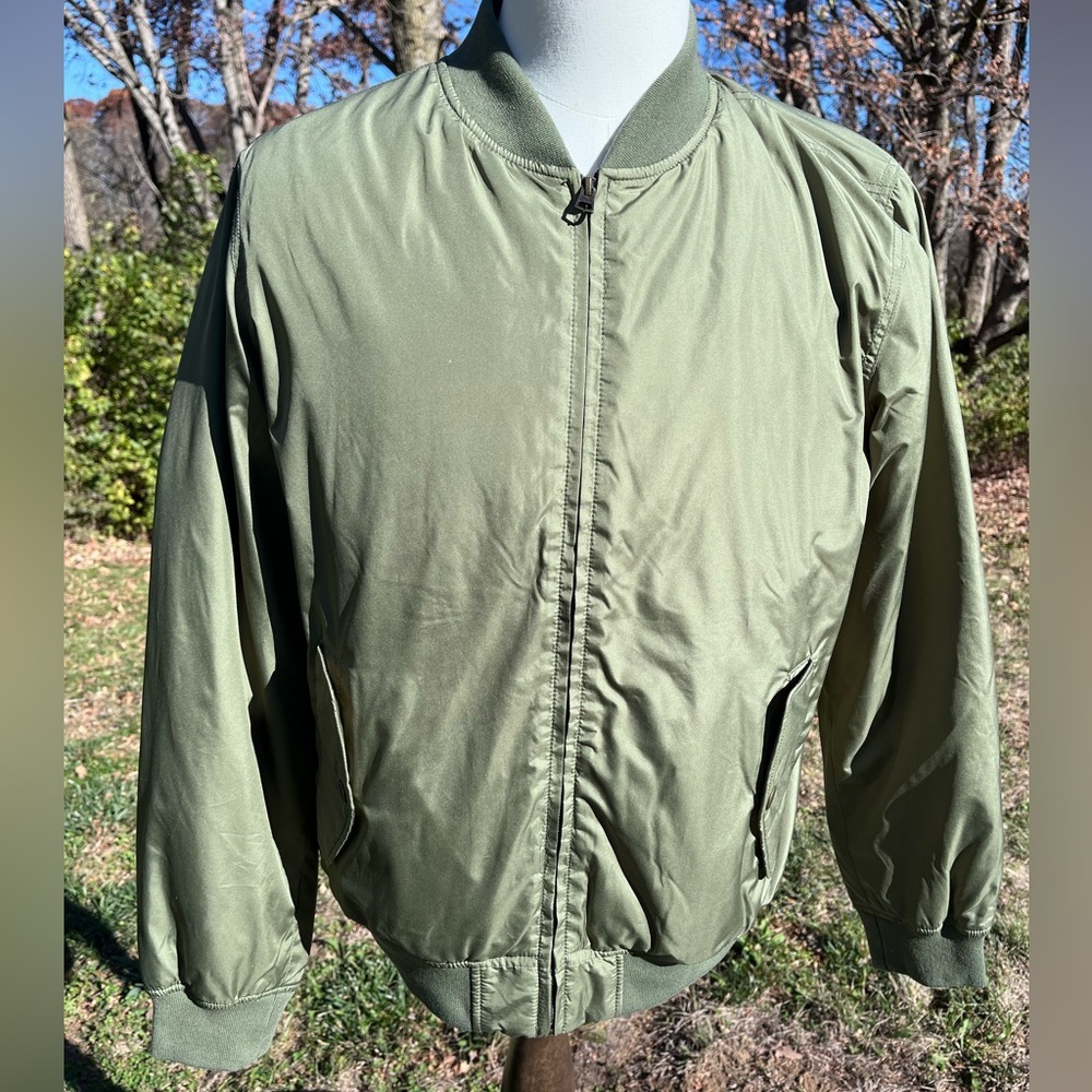 Gap Bomber Flight Jacket Men’s Medium Olive Green Military Classic Orange Lining